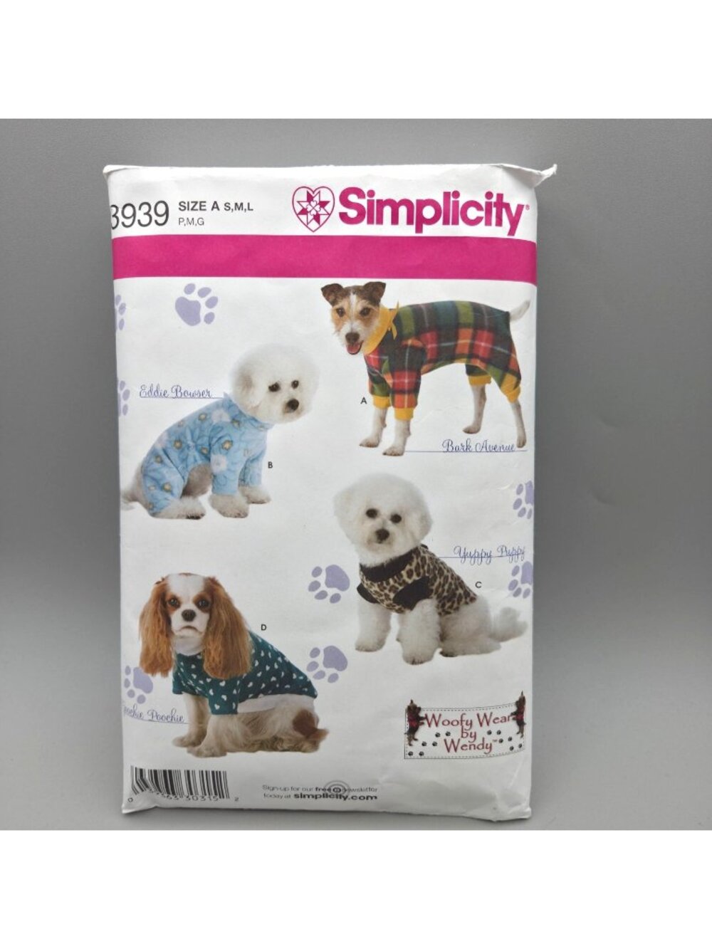 Simplicity 3939 Dog Clothes Sewing Pattern Woofy Wear by Wendy Sizes S M L